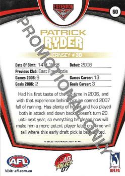 2007 Select AFL Supreme - Promos #60 Patrick Ryder Back